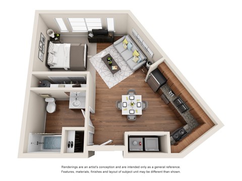 Floor plan for studio, 1 bath, 482 sqft
